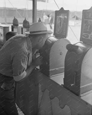 Man Viewing Peep Show At Fair 1938 Vintage 8x10 Reprint Of Old Photo - Photoseeum