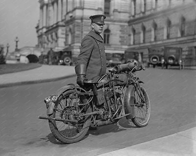 Policeman With Motorcycle From 1924 8x10 Reprint Of Old Photo - Photoseeum