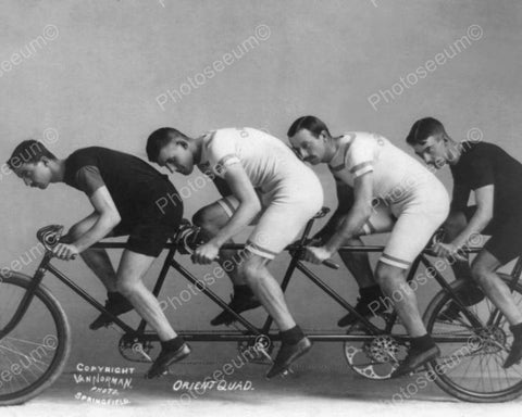 Bike Racers On Quad 4 Seat Bicycle 8x10 Reprint Of Old Photo - Photoseeum
