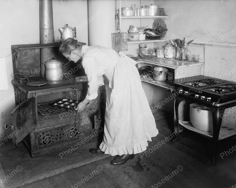 Woman Baking Muffins With Old Stove 1930's Vintage 8x10 Reprint Of Old Photo - Photoseeum