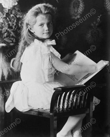 Beautiful Victorian Girl Reading a Book 8x10 Reprint Of Old Photo - Photoseeum