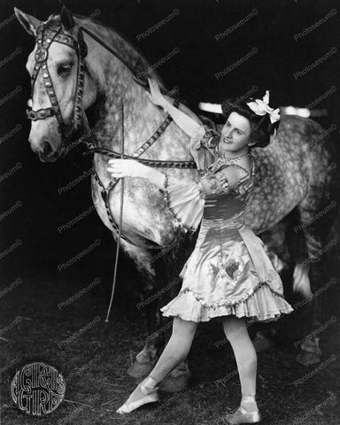 A Circus Girl & Horse Brockton Mass 1920 Vintage 8x10 Reprint Of Old Photo - Photoseeum