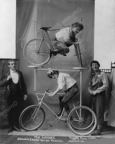 Women In Bike Double Decker Stunt 1900s 8x10 Reprint Of Old Photo - Photoseeum