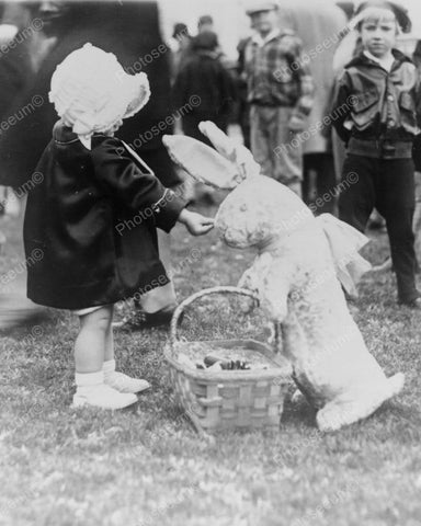 Baby Girl Feeds Easter Bunny 1920s  8x10 Reprint Of Old Photo - Photoseeum