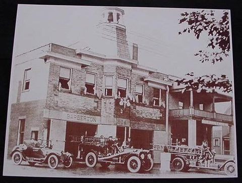 Barberton Ohio Fire Station & Truck Vintage Sepia Card Stock Photo 1930s - Photoseeum