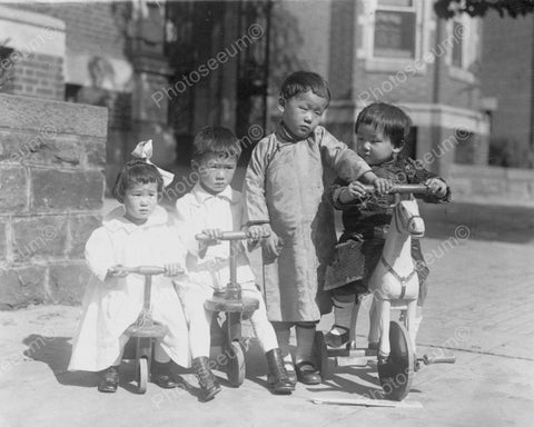 Children On Tricycles Vintage 8x10 Reprint Of Old Photo - Photoseeum