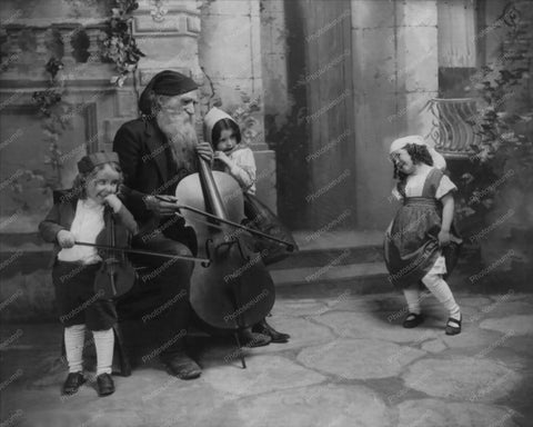 Bearded Man With Cello & Chidren Vintage 8x10 Reprint Of Old Photo - Photoseeum