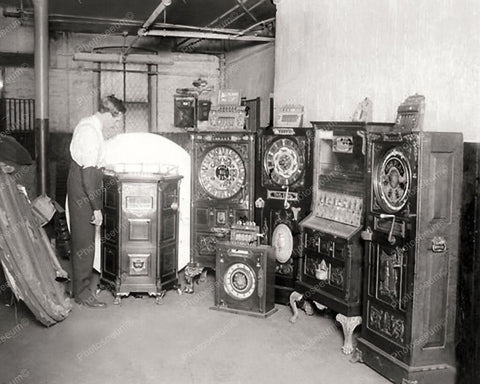 Confiscated Antique Upright Slot Machines 8x10 Reprint Of Old Photo - Photoseeum