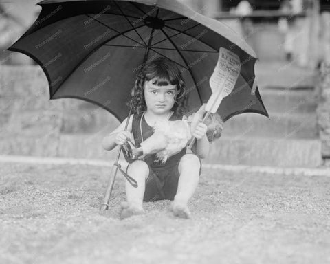 Cute Girl With Doll Under Umbrella 1920s Old 8x10 Reprint Of Photo - Photoseeum