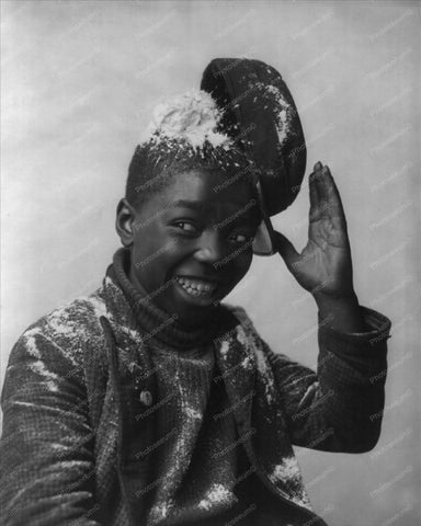 Black Boy In Hat Blown Off By Snow 8x10 Reprint Of Old Photo - Photoseeum