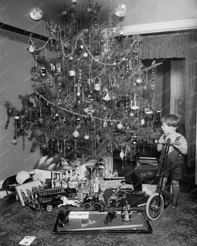 Christmas Tree, Boy With Scooter 1920s 8x10 Reprint Of Old Photo - Photoseeum