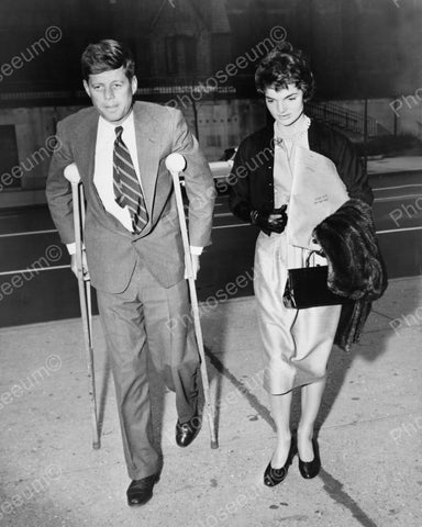 U.S President Kennedy On Crutches With Jackie Vintage Reprint 8x10 Old Photo - Photoseeum