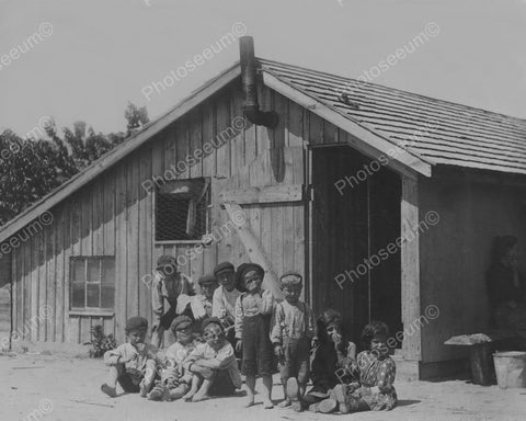 Adorable Children Outside Of Shack Vintage 8x10 Reprint Of Old Photo - Photoseeum