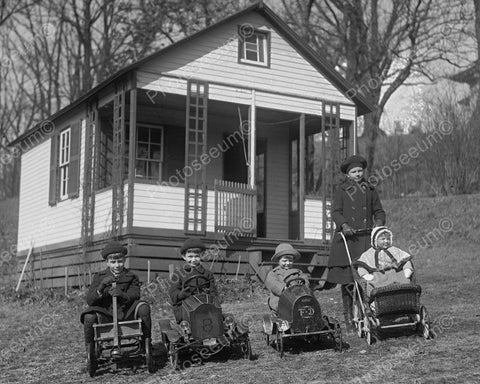 Children In Vintage Pedal Cars War House 8x10 Reprint Of Old Photo - Photoseeum
