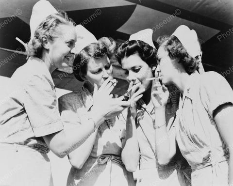 Nurses Smoke! Light Up Cigarettes Vintage 1940s Reprint  8x10 Old Photo - Photoseeum