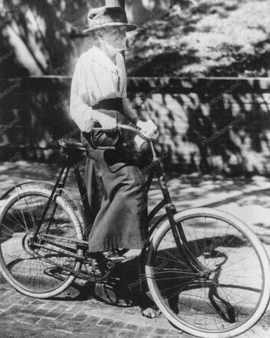 Elderly Lady Riding Her Bicycle Vintage 8x10 Reprint Of Old Photo - Photoseeum