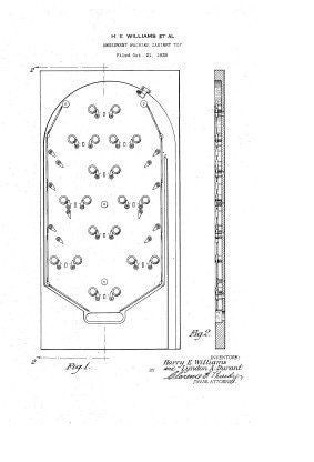 USA Patent Harry E Williams Bagatelle Pinball 1930's Drawings - Photoseeum