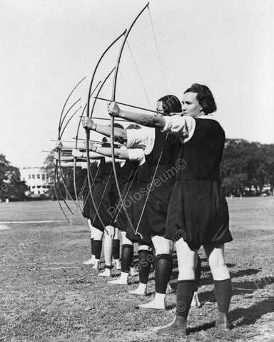 Archery Line Of Girls Aim Bow & Arrows Vintage 1900s Reprint 8x10 Old Photo - Photoseeum