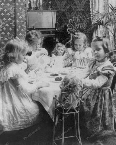 Tea Party Children At Play With Toy Dolls 8x10 Reprint Of Old Photo - Photoseeum