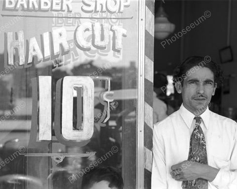 Man Outside 10 Cent Hair Cut Barber Shop 8x10 Reprint Of Old Photo - Photoseeum