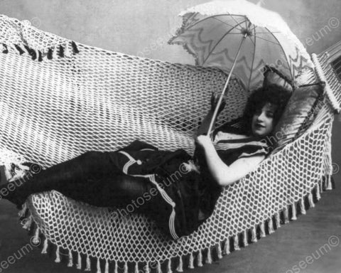 Lady In Hammock With Parasol Vintage 8x10 Reprint Of Old Photo - Photoseeum