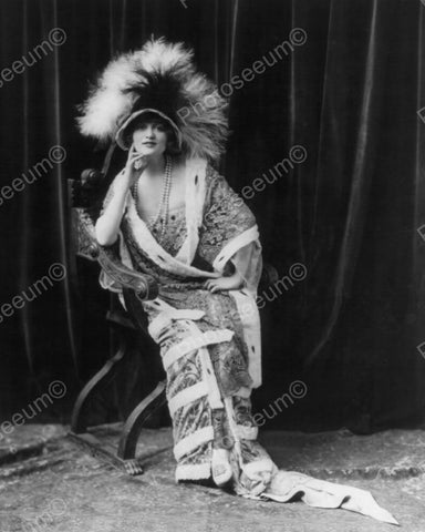 Lady Poses With Large Feather Covered Hat Vintage 8x10 Reprint Of Old Photo - Photoseeum