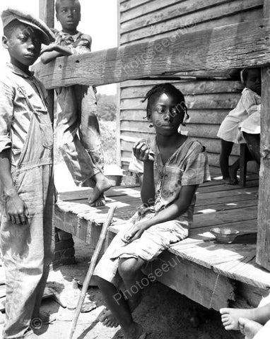 Black Children Sitting On Porch Reprint 8x10 Reprint Of Old Photo - Photoseeum