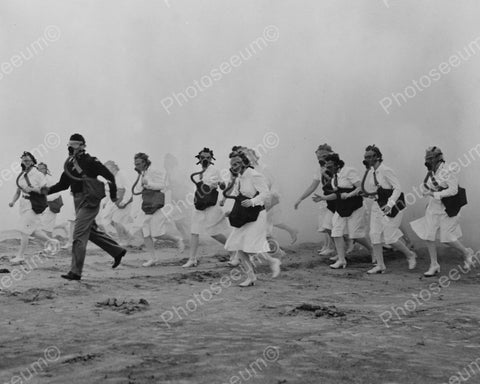 Nurses In Gas Masks Running In Field Vintage 8x10 Reprint Of Old Photo - Photoseeum