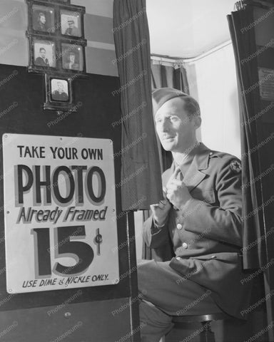 Picture Booth Soldier Self Picture 1940s 8x10 Reprint Of Old Photo - Photoseeum