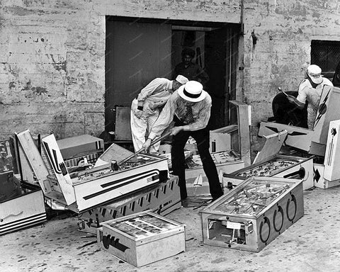 Police Destroy Pinball Machines 8x10 Reprint Of Old Photo - Photoseeum