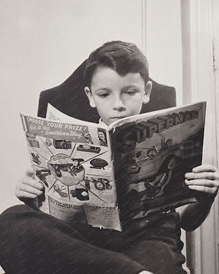 Boy Reading Silver Age Superman DC Comic 1942 8x10 Reprint Of Old Photo - Photoseeum