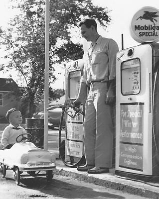 Boy Rides Pedal Car To Gas Station Vintage 8x10 Reprint Of Old Photo - Photoseeum