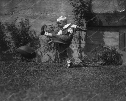 Boy Kicking Football 1916 Vintage 8x10 Reprint Of Old Photo - Photoseeum