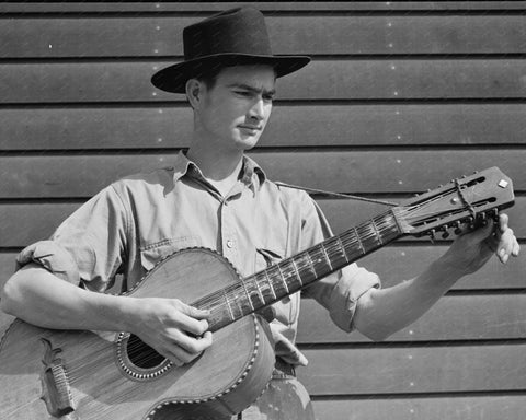 Farmer Playing Guitar 1942 Vintage 8x10 Reprint Of Old Photo - Photoseeum