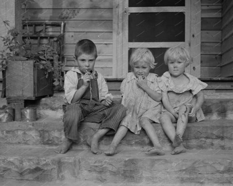 Poor Kids Sitting On Steps During Depression Vintage 8x10 Reprint Of Old Photo - Photoseeum