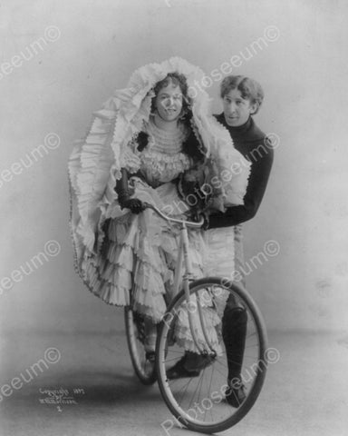 Man Helps Lady On Bicycle 1897 Viintage 8x10 Reprint Of Old Photo - Photoseeum