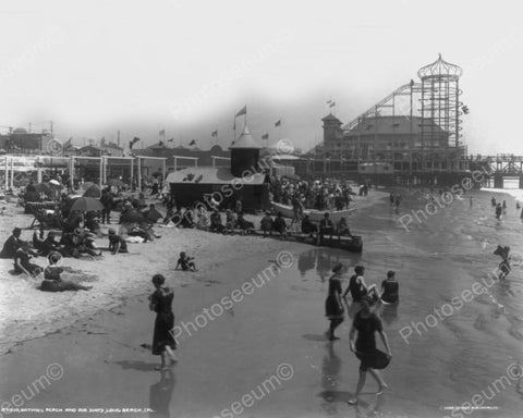 Long Beach CA  Bathers On Beach Scene 8x10 Reprint Of Old Photo - Photoseeum