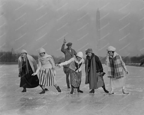 Five Girls Ice Skating Race Vintage 8x10 Reprint Of Old Photo - Photoseeum