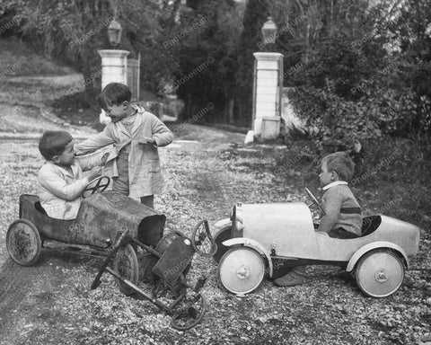 Children In Pedal Push Cars Playing Vintage 8x10 Reprint Of Old Photo - Photoseeum