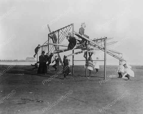 Swing Gym Play Set With Children Playing 8x10 Reprint Of Old Photo - Photoseeum