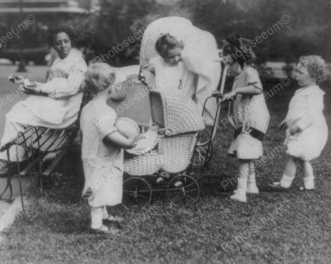 Children Play With Antique Baby Carriage 8x10 Reprint Of Old Photo - Photoseeum