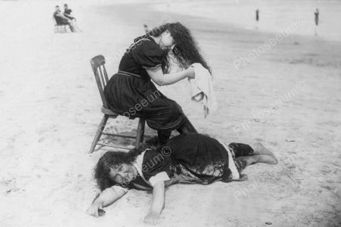 Victorian Girl Dries Long Locks At Beach 4x6 Reprint Of Old Photo - Photoseeum