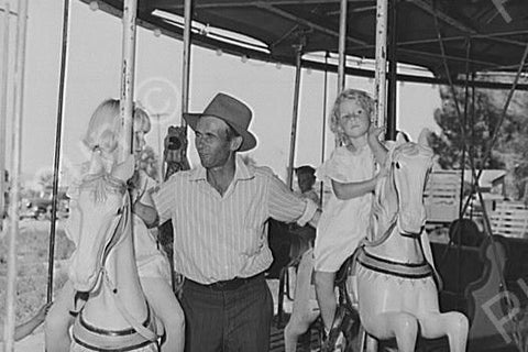 Father With Daughters On Merry Go Round 4x6 Reprint Of Old Photo - Photoseeum