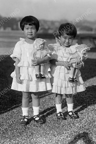 Oriental Toddler Girls Frills And Dolls 4x6 Reprint Of Old Photo - Photoseeum