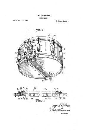 USA Patent Rogers Snare Drum 1960's Drawings - Photoseeum