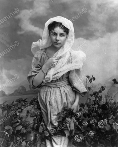 Lady Poses In Flower Patch Vintage 8x10 Reprint Of Old Photo - Photoseeum