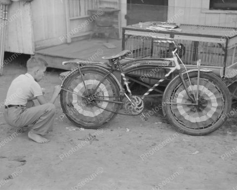 Boy Dressing Up Bicycle 1938 Vintage 8x10 Reprint Of Old Photo - Photoseeum