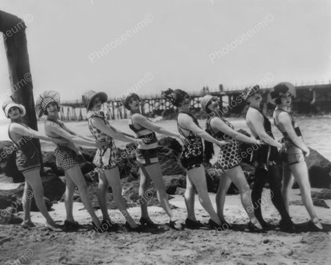 Bathing Suit Beauties Pose In Line 1900s 8x10 Reprint Of Old Photo - Photoseeum