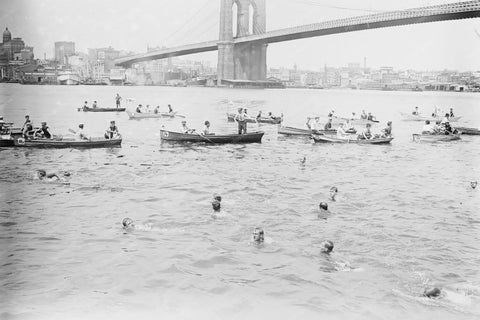 Coney Island Beach Swimming Race! 4x6 Reprint Of Old Photo - Photoseeum