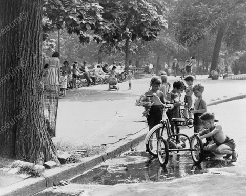 Small Children Washing Antique Tricycle 8x10 Reprint Of Old Photo - Photoseeum